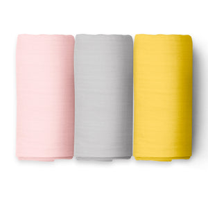 Solid Set- Pink, Grey And Yellow Design Swaddles 3 Pcs