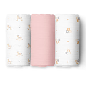 Pink Bear 3 Design Swaddles 3 Pcs