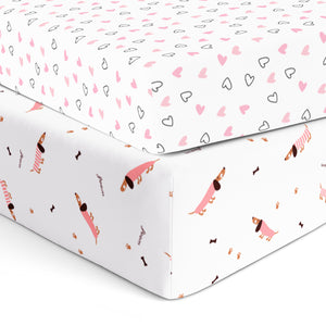 Pink Hearts & Pink Poodle Crib Sheets 1 Pcs