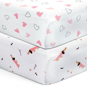 Pink Hearts & Pink Poodle Crib Sheets 1 Pcs