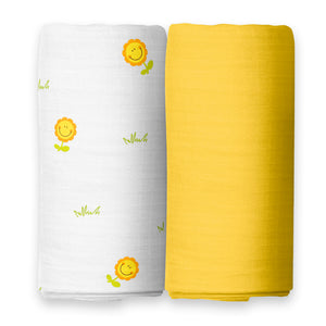 Sunflower and Solid Yellow Swaddles 2 Pcs